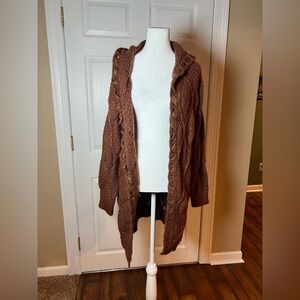 Pol Women Size Small Cable Knit Lace Hooded Open Front Cardigan